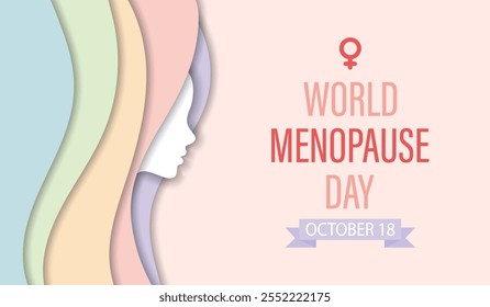 Banner Dia Mundial da Menopausa com perfil feminino em estilo de papel cortado. Cartaz médico, ilustração.