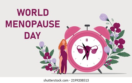 World Menopause Day. Medicine concept. Woman rwith clock. Vector illustration.	