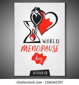 World menopause day poster in vertical format. Editable vector illustration in red, black and white colors isolated on grey background. Medical, healthcare and feminine concept.