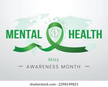 Antecedentes del mes mundial de concienciación sobre la salud mental con una cinta verde con un mapa