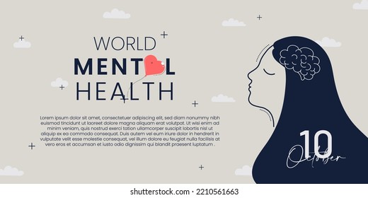 World Mental Health banner. Card with place for text. Flat vector illustration.