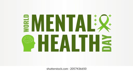 world mental health banner. Greeting background vector illustration, green colors. Charity global wellness from symptoms.