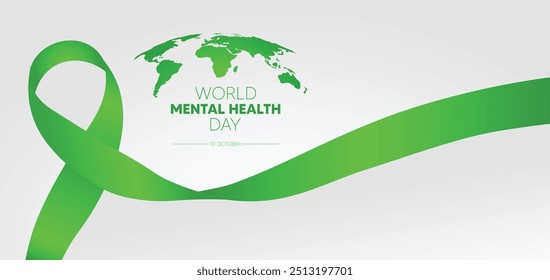 World Mental Health Day 10 October green ribbon vector poster