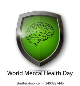 World Mental Health Day. Absolute protection guard shield brain concept. Safety vector badge abstract protection icon Privacy banner brain shield. Defense presentation sticker brain shield safeguard
