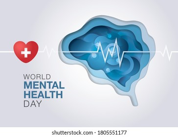 World Mental Health Day, Abstract Form Of Fluid Liquid On Brain Shape, Encephalography Brain, Epilepsy And Awareness, Seizure Disorder, Mental Health Awareness Concept, Paper Art Vector