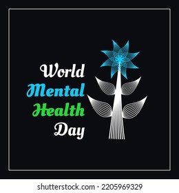 World mental health day. Abstract tree, leaves and flowers. Template for the design of a logo, promotion, presentation, flyer, banner.