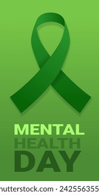 día mundial de la salud mental banner del mes con cinta verde vertical