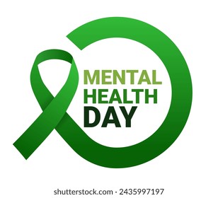 world mental health day awareness month banner with green ribbon