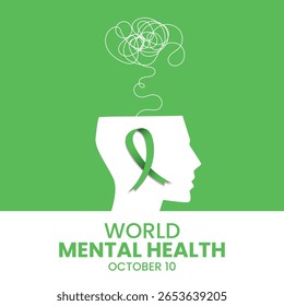 World Mental Health Day awareness concept with the green ribbon. Important day on 10 October. 