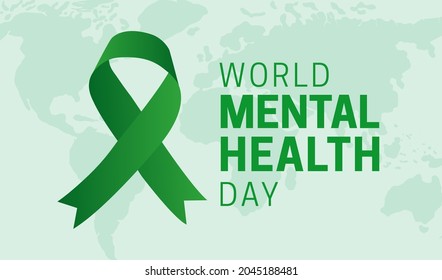 World Mental Health Day Background Illustration And Green Ribbon