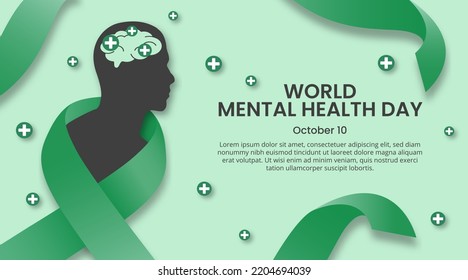 World mental health day background with a green ribbon and positive aura