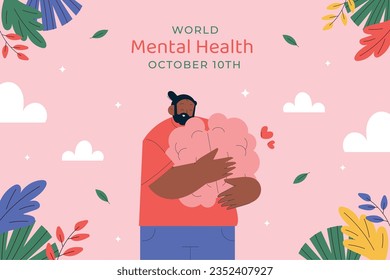 World Mental Health Day Background. Mental Health care concept. October 10. world mental health day awareness. Vector illustration. Poster, Banner, Flyer, Template. Social Media Post. Mental wellness.