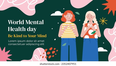 World Mental Health Day Background. Mental Health care concept. October 10. world mental health day awareness. Vector illustration. Poster, Banner, Flyer, Template. Social Media Post. Mental wellness.