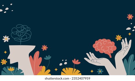 World Mental Health Day Background. Mental Health care concept. October 10. world mental health day awareness. Vector illustration. Poster, Banner, Flyer, Template. Social Media Post. Mental wellness.