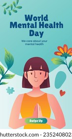 World Mental Health Day Background. Mental Health care concept. October 10. world mental health day awareness. Vector illustration. Poster, Banner, Flyer, Template. Social Media Post. Mental wellness.