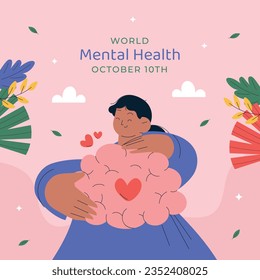 World Mental Health Day Background. Mental Health care concept. October 10. world mental health day awareness. Vector illustration. Poster, Banner, Flyer, Template. Social Media Post. Mental wellness.