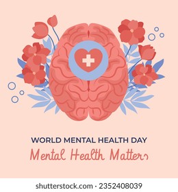 Antecedentes del Día Mundial de la Salud Mental. Concepto de atención de la salud mental. 10 de octubre. concienciación sobre el día mundial de la salud mental. Ilustración vectorial. Cartel, cartel, volante, plantilla. Publicación en medios sociales. Bienestar mental.