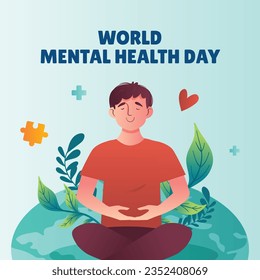 Antecedentes del Día Mundial de la Salud Mental. Concepto de atención de la salud mental. 10 de octubre. concienciación sobre el día mundial de la salud mental. Ilustración vectorial. Cartel, cartel, volante, plantilla. Publicación en medios sociales. Bienestar mental.