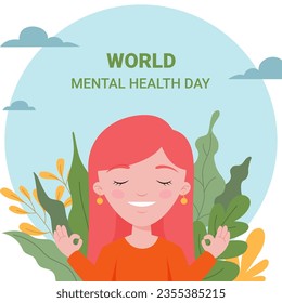 World Mental Health Day Background, design concept meditating woman Illustration