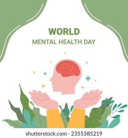 World Mental Health Day Background, design concept hand and head Illustration