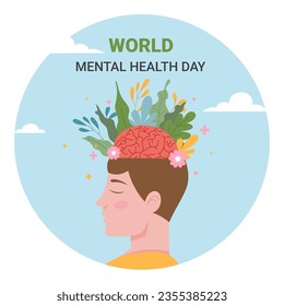 Día Mundial de la Salud Mental Antecedentes, concepción de la cabeza y cerebro Ilustración