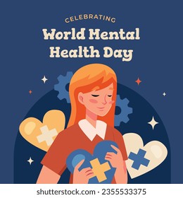 World Mental Health Day Background. Mental Health care concept. October 10. world mental health day awareness. Vector illustration. Poster, Banner, Flyer, Template. Social Media Post. Mental wellness.