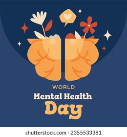 World Mental Health Day Background. Mental Health care concept. October 10. world mental health day awareness. Vector illustration. Poster, Banner, Flyer, Template. Social Media Post. Mental wellness.