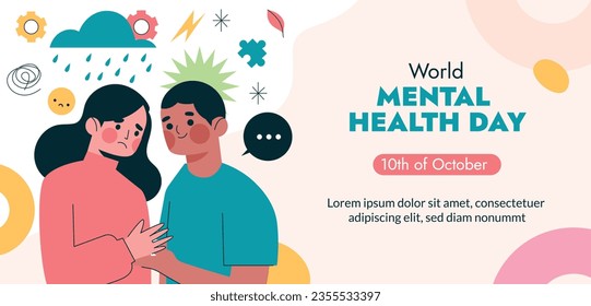 World Mental Health Day Background. Mental Health care concept. October 10. world mental health day awareness. Vector illustration. Poster, Banner, Flyer, Template. Social Media Post. Mental wellness.