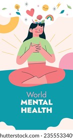 World Mental Health Day Background. Mental Health care concept. October 10. world mental health day awareness. Vector illustration. Poster, Banner, Flyer, Template. Social Media Post. Mental wellness.