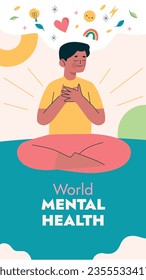 World Mental Health Day Background. Mental Health care concept. October 10. world mental health day awareness. Vector illustration. Poster, Banner, Flyer, Template. Social Media Post. Mental wellness.
