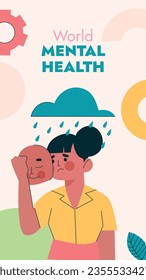 World Mental Health Day Background. Mental Health care concept. October 10. world mental health day awareness. Vector illustration. Poster, Banner, Flyer, Template. Social Media Post. Mental wellness.