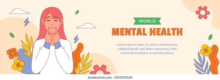 World Mental Health Day Background. Mental Health care concept. October 10. world mental health day awareness. Vector illustration. Poster, Banner, Flyer, Template. Social Media Post. Mental wellness.