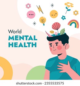 World Mental Health Day Background. Mental Health care concept. October 10. world mental health day awareness. Vector illustration. Poster, Banner, Flyer, Template. Social Media Post. Mental wellness.