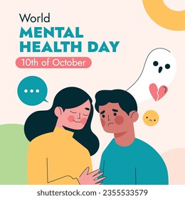 World Mental Health Day Background. Mental Health care concept. October 10. world mental health day awareness. Vector illustration. Poster, Banner, Flyer, Template. Social Media Post. Mental wellness.