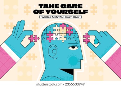 World Mental Health Day Background. Mental Health care concept. October 10. world mental health day awareness. Vector illustration. Poster, Banner, Flyer, Template. Social Media Post. Mental wellness.