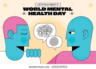 Antecedentes del Día Mundial de la Salud Mental. Concepto de atención de la salud mental. 10 de octubre. concienciación sobre el día mundial de la salud mental. Ilustración vectorial. Cartel, cartel, volante, plantilla. Publicación en medios sociales. Bienestar mental.