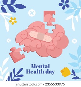 Antecedentes del Día Mundial de la Salud Mental. Concepto de atención de la salud mental. 10 de octubre. concienciación sobre el día mundial de la salud mental. Ilustración vectorial. Cartel, cartel, volante, plantilla. Publicación en medios sociales. Bienestar mental.