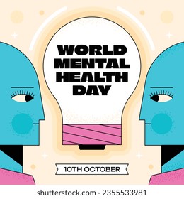 Antecedentes del Día Mundial de la Salud Mental. Concepto de atención de la salud mental. 10 de octubre. concienciación sobre el día mundial de la salud mental. Ilustración vectorial. Cartel, cartel, volante, plantilla. Publicación en medios sociales. Bienestar mental.