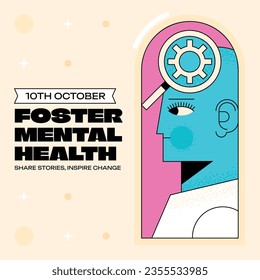 World Mental Health Day Background. Mental Health care concept. October 10. world mental health day awareness. Vector illustration. Poster, Banner, Flyer, Template. Social Media Post. Mental wellness.