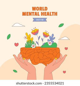 World Mental Health Day Background. Mental Health care concept. October 10. world mental health day awareness. Vector illustration. Poster, Banner, Flyer, Template. Social Media Post. Mental wellness.