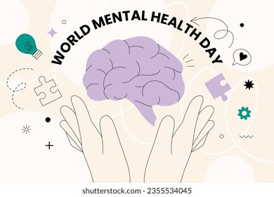 World Mental Health Day Background. Mental Health care concept. October 10. world mental health day awareness. Vector illustration. Poster, Banner, Flyer, Template. Social Media Post. Mental wellness.