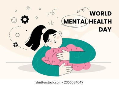 World Mental Health Day Background. Mental Health care concept. October 10. world mental health day awareness. Vector illustration. Poster, Banner, Flyer, Template. Social Media Post. Mental wellness.