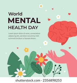 World Mental Health Day Background. Mental Health care concept. October 10. world mental health day awareness. Vector illustration. Poster, Banner, Flyer, Template. Social Media Post. Mental wellness.