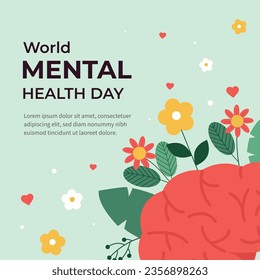 World Mental Health Day Background. Mental Health care concept. October 10. world mental health day awareness. Vector illustration. Poster, Banner, Flyer, Template. Social Media Post. Mental wellness.