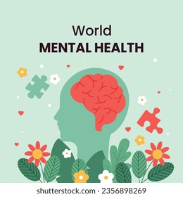 World Mental Health Day Background. Mental Health care concept. October 10. world mental health day awareness. Vector illustration. Poster, Banner, Flyer, Template. Social Media Post. Mental wellness.