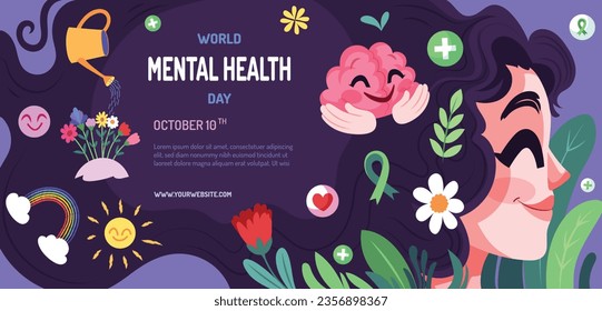 World Mental Health Day Background. Mental Health care concept. October 10. world mental health day awareness. Vector illustration. Poster, Banner, Flyer, Template. Social Media Post. Mental wellness.