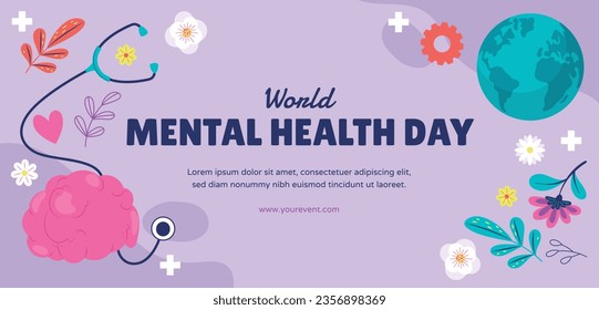 World Mental Health Day Background. Mental Health care concept. October 10. world mental health day awareness. Vector illustration. Poster, Banner, Flyer, Template. Social Media Post. Mental wellness.