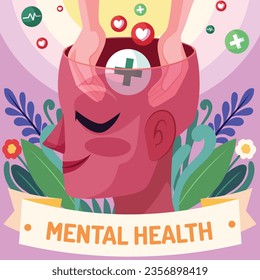 World Mental Health Day Background. Mental Health care concept. October 10. world mental health day awareness. Vector illustration. Poster, Banner, Flyer, Template. Social Media Post. Mental wellness.