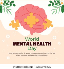 World Mental Health Day Background. Mental Health care concept. October 10. world mental health day awareness. Vector illustration. Poster, Banner, Flyer, Template. Social Media Post. Mental wellness.