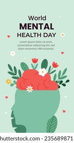 World Mental Health Day Background. Mental Health care concept. October 10. world mental health day awareness. Vector illustration. Poster, Banner, Flyer, Template. Social Media Post. Mental wellness.